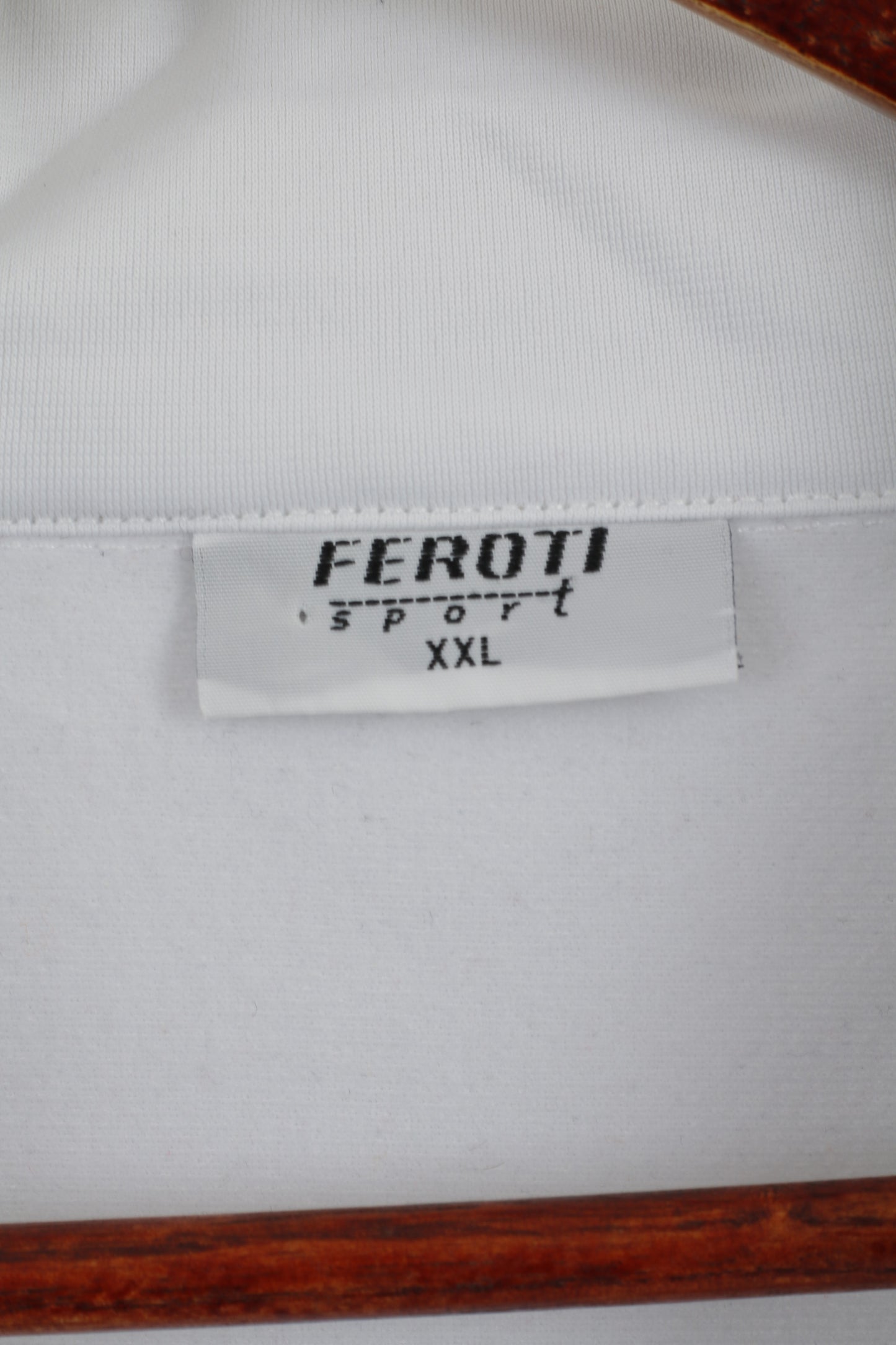 Feroti Sport Men XXL Sweatshirt White Navy Shiny Full Zipper Oldschool Retro Top