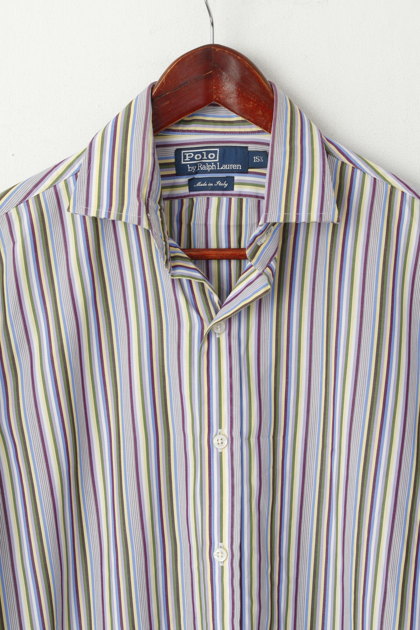 Polo By Ralph Lauren Men 15.5 M Casual Shirt Purple Cotton Italy Striped Long Sleeve Top