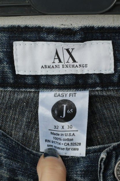 Armani Exchange Men 32 Jeans Trousers Navy Cotton AX Easy Fit Straight Pants