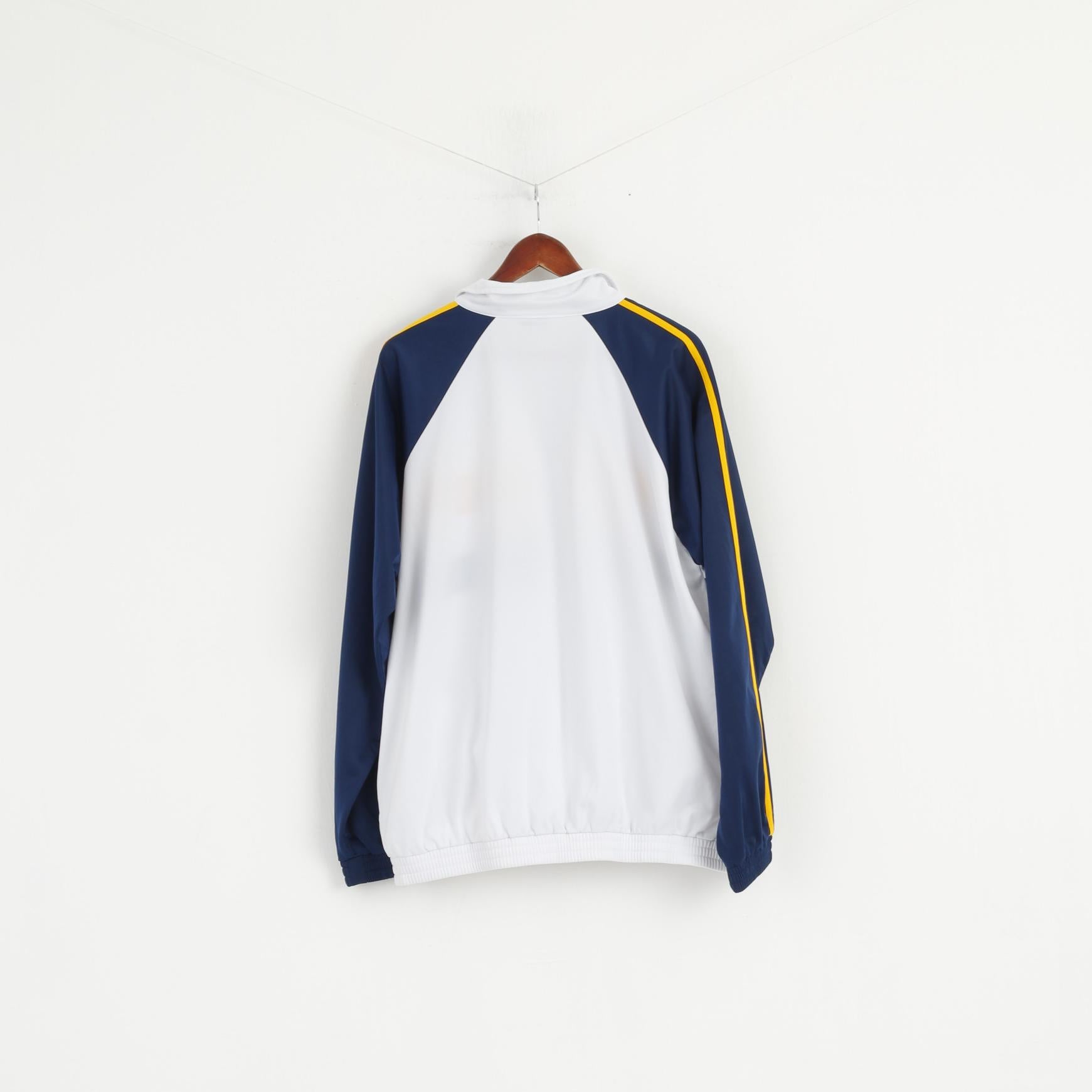 Feroti Sport Men XXL Sweatshirt White Navy Shiny Full Zipper Oldschool Retro Top