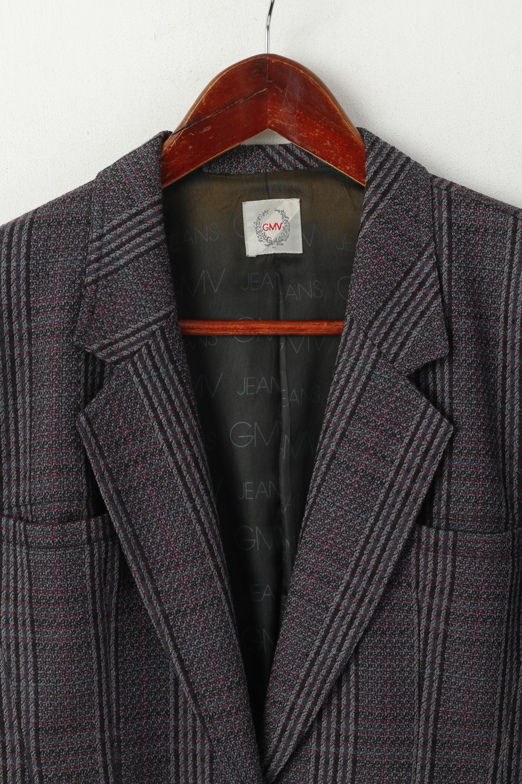 GMV Jeans Donna M Blazer Giacca monopetto vintage a quadri viola grigio