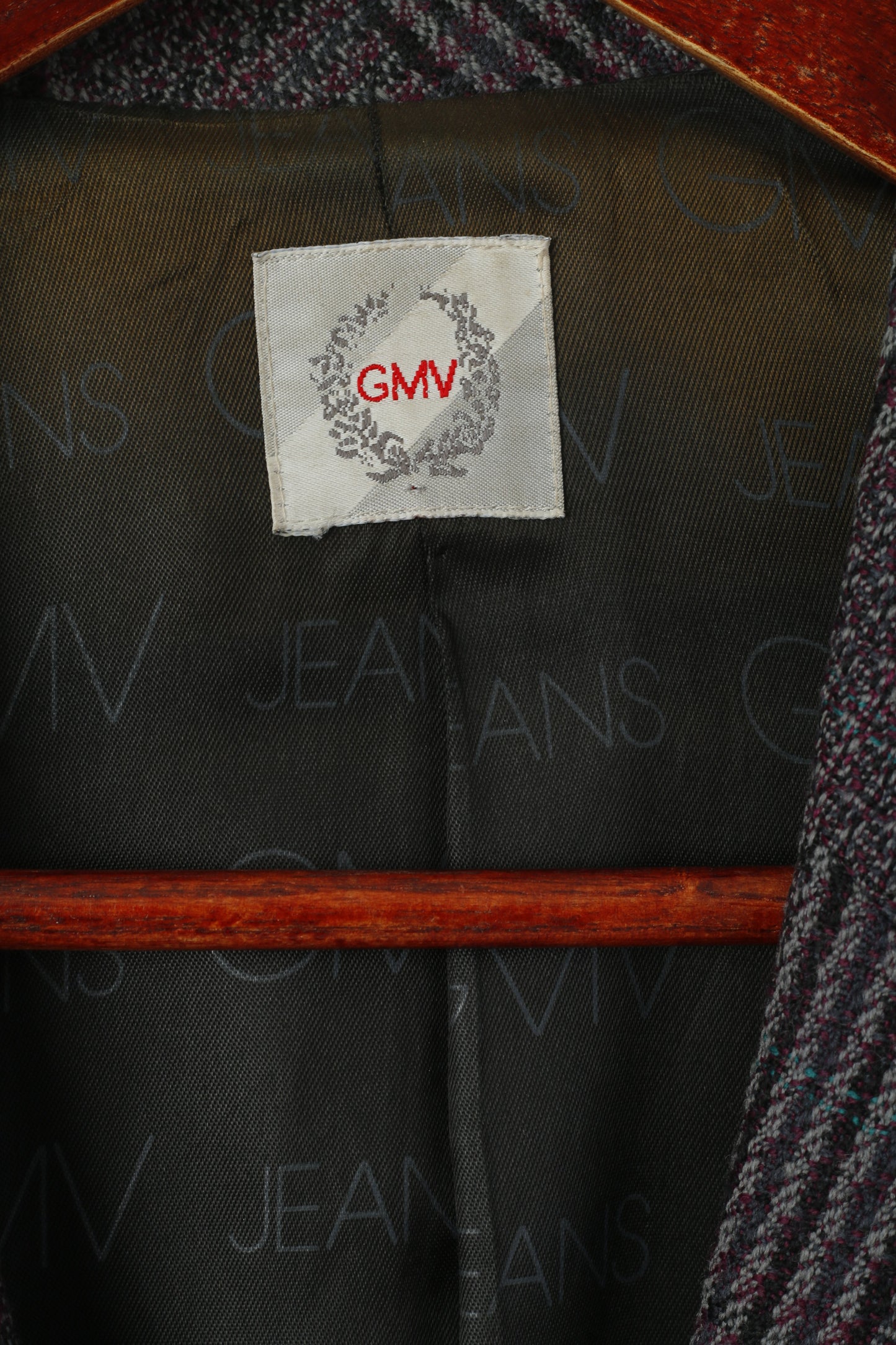 GMV Jeans Women M Blazer Purple Grey Check Vintage Single Breasted Jacket
