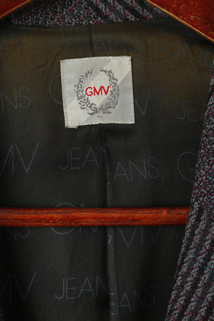 GMV Jeans Femme M Blazer Violet Gris Carreaux Vintage Veste Simple Boutonnage