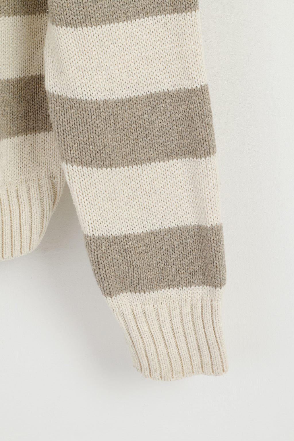 Chaps Men L Jumper Beige Rayé 100% Coton Col Zippé Pull Classique Haut