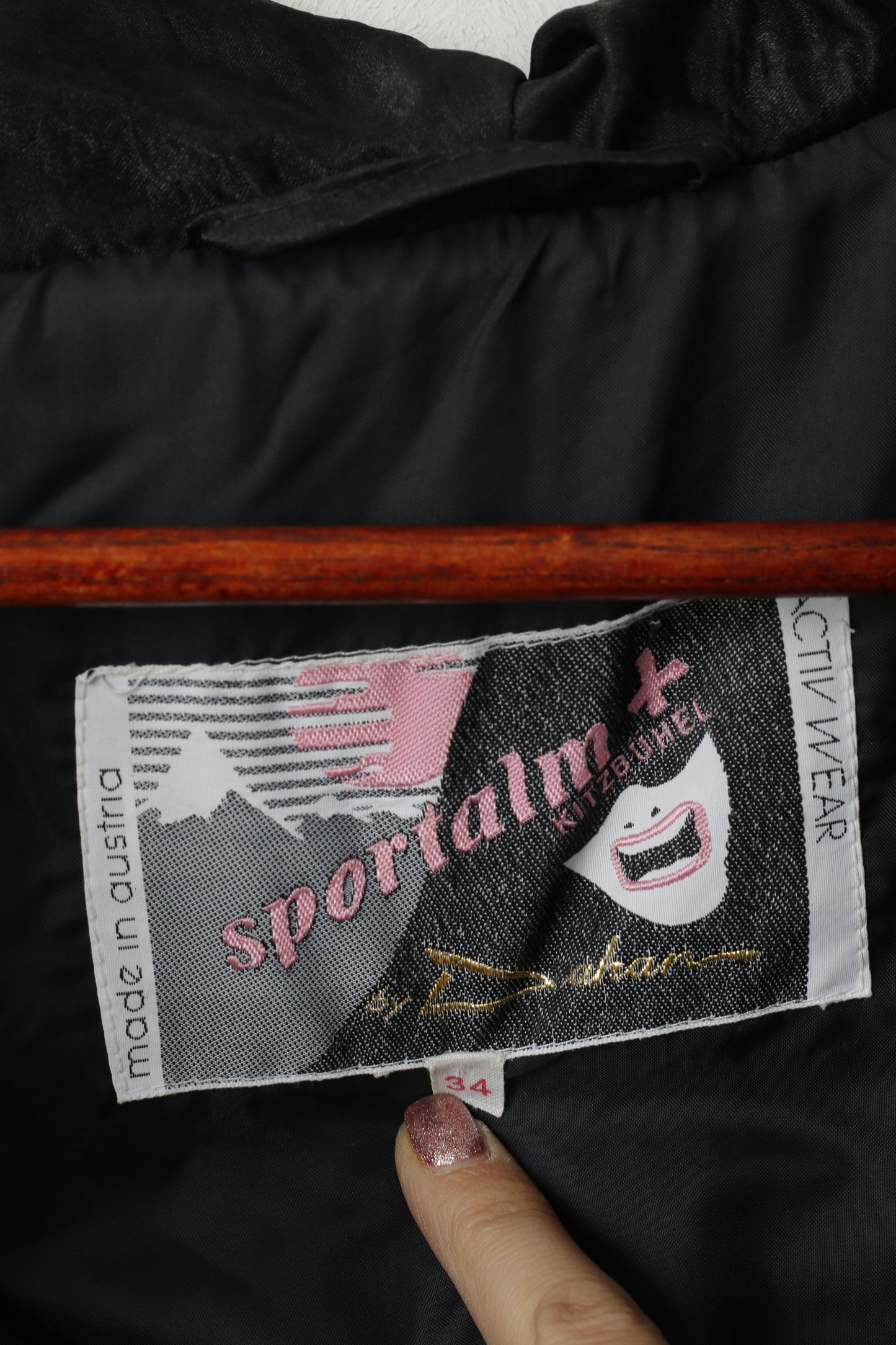 Sportalm Kitzbuhel by Dahan Femme 34 M Veste Noir Vintage Années 70 Épaulettes Panda Nylon Brillant Top