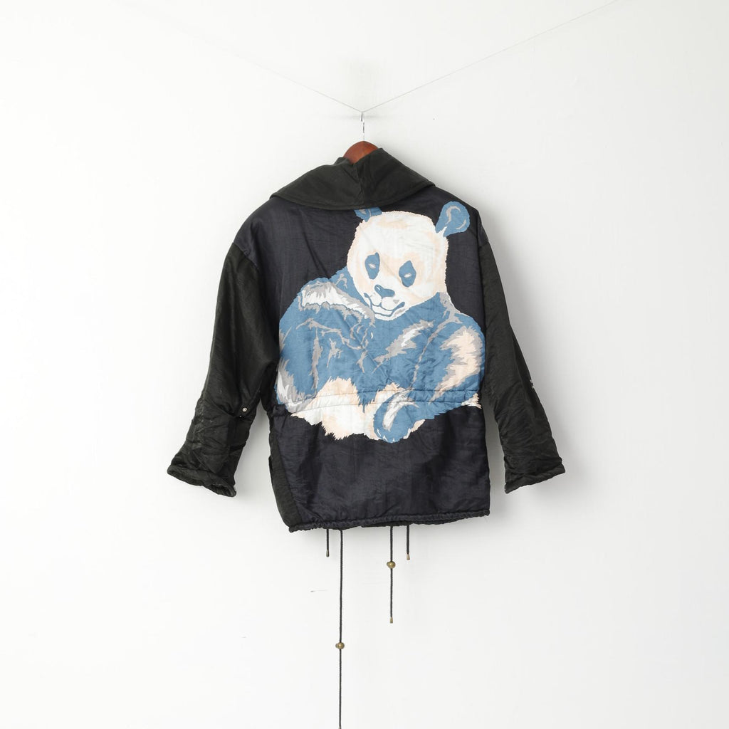 Sportalm Kitzbuhel by Dahan Women 34 M Jacket Black Vintage 70s Shoulder Pads Panda Nylon Shiny Top