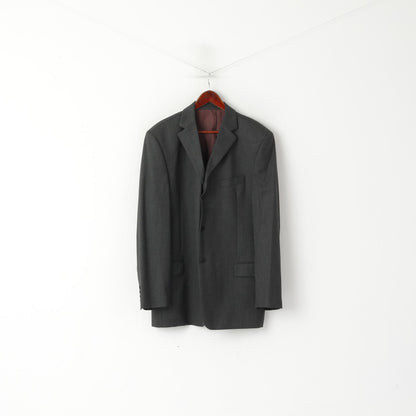 Pierre Cardin Men 44 Long Blazer Charcoal Wool Shoulder Pads Single Breasted Jacket