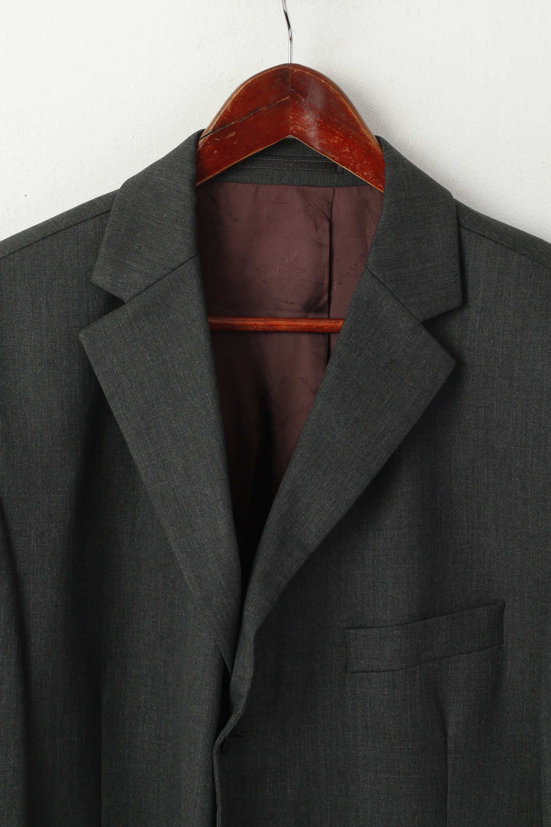 Pierre Cardin Men 44 Long Blazer Charcoal Wool Shoulder Pads Single Breasted Jacket