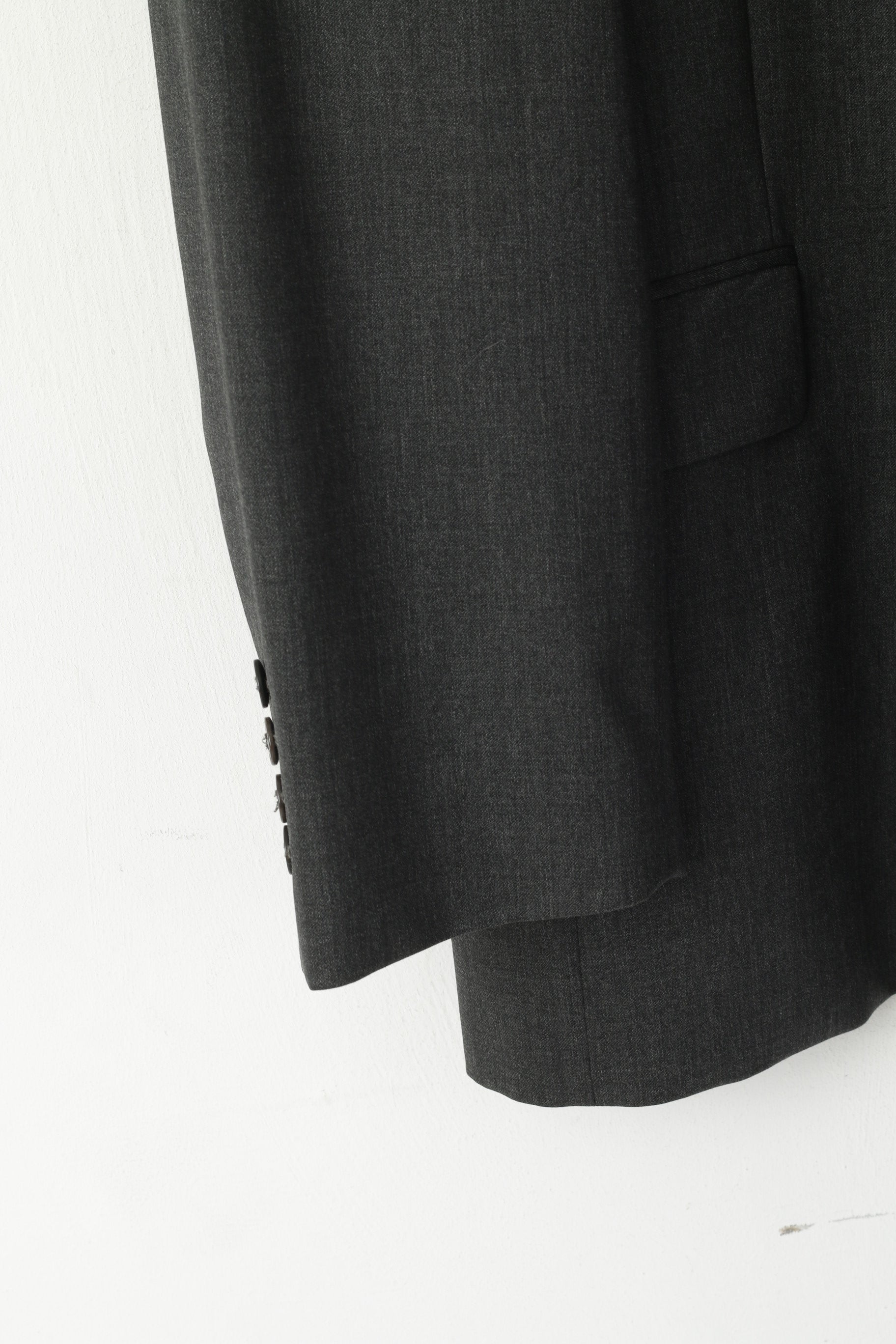 Pierre Cardin Men 44 Long Blazer Charcoal Wool Shoulder Pads Single Breasted Jacket