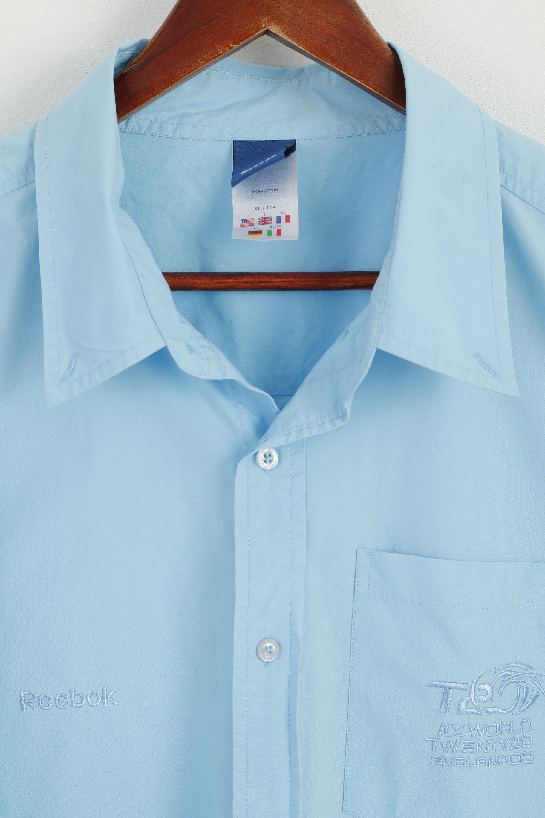 Reebok Hommes XL Chemise décontractée Bleu Coton ICC World Twenty 2009 England Cricket Haut à manches longues