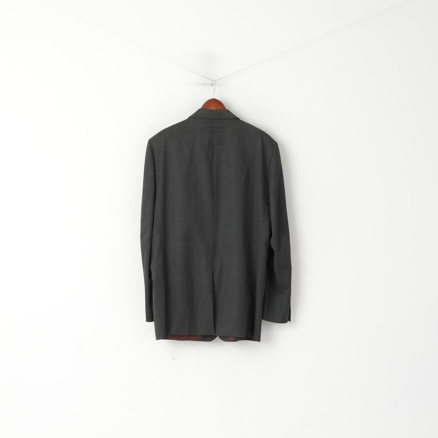 Pierre Cardin Men 44 Long Blazer Charcoal Wool Shoulder Pads Single Breasted Jacket