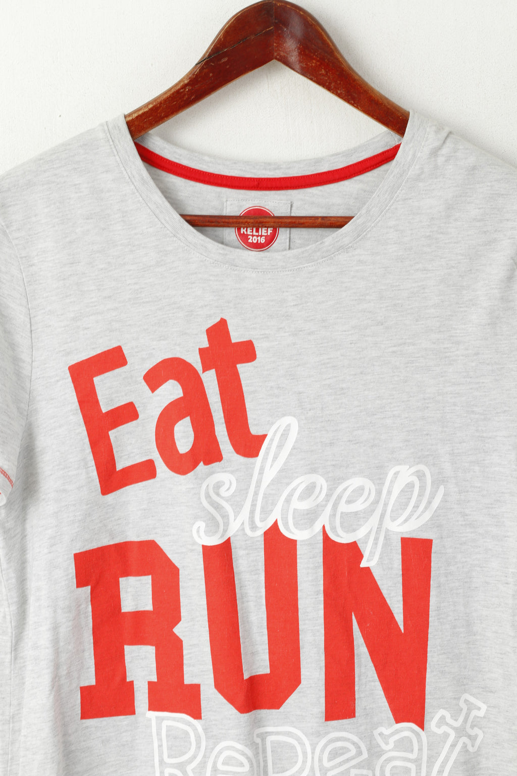 Sport Relief 2016 Camicia da donna 18 XL in cotone grigio Eat Sleep Run Sport Top