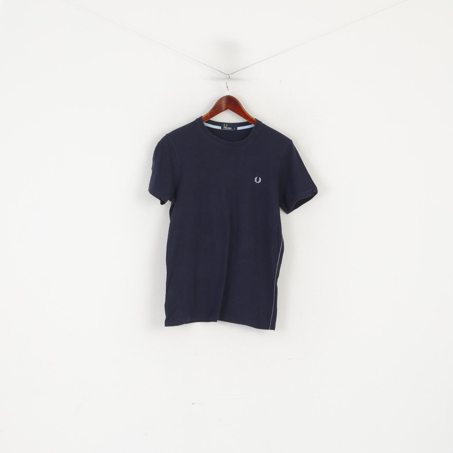 Fred Perry Men S Shirt Navy Cotton Plain Crew Neck Logo Classic Top