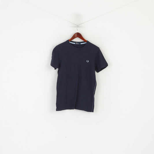 Fred Perry Men S Shirt Navy Cotton Plain Crew Neck Logo Classic Top