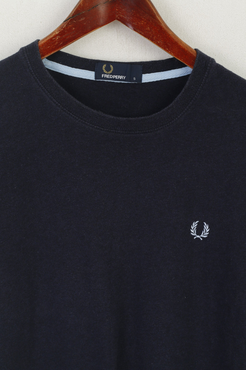 Fred Perry Men S Shirt Navy Cotton Plain Crew Neck Logo Classic Top