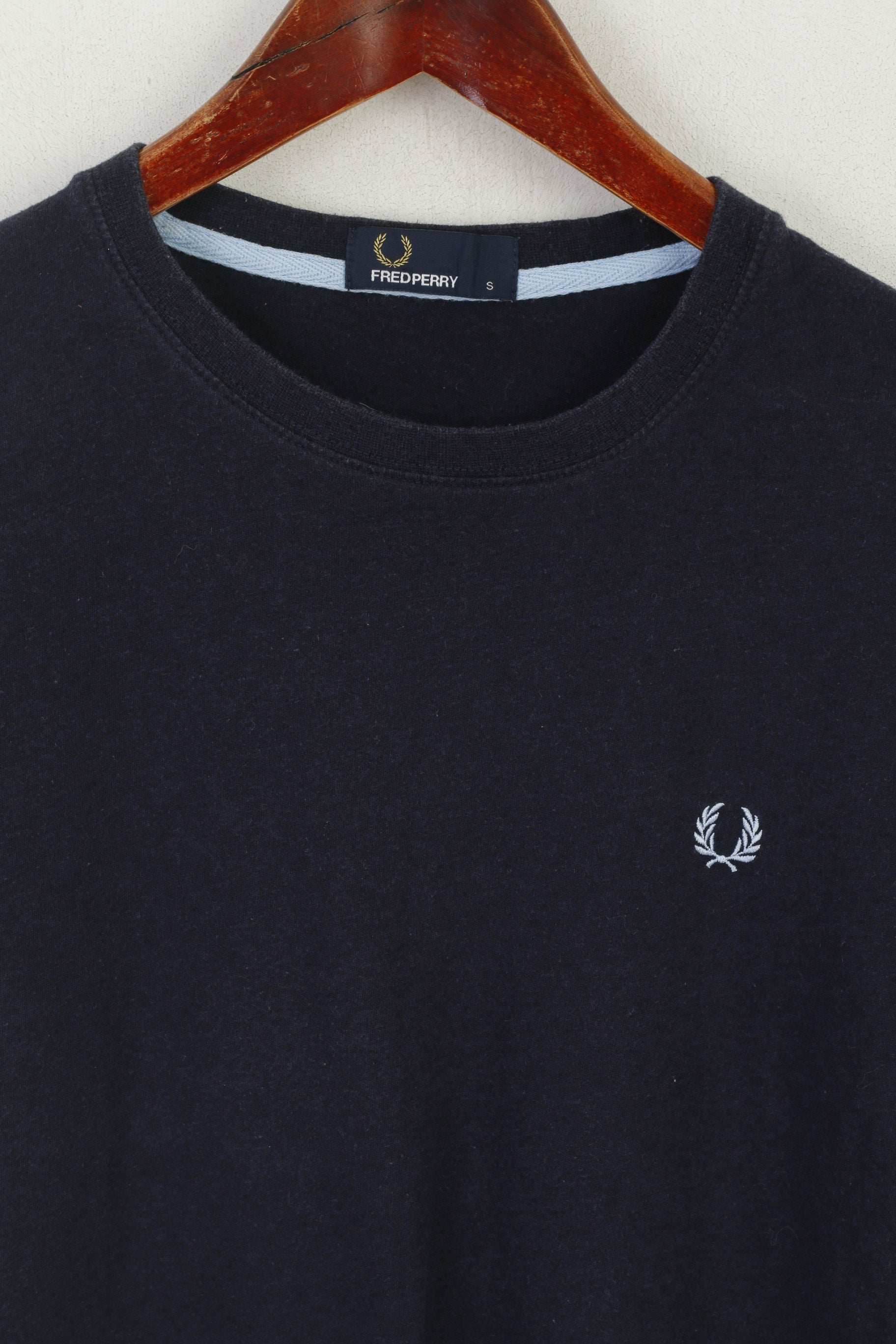 Fred Perry Men S Shirt Navy Cotton Plain Crew Neck Logo Classic Top