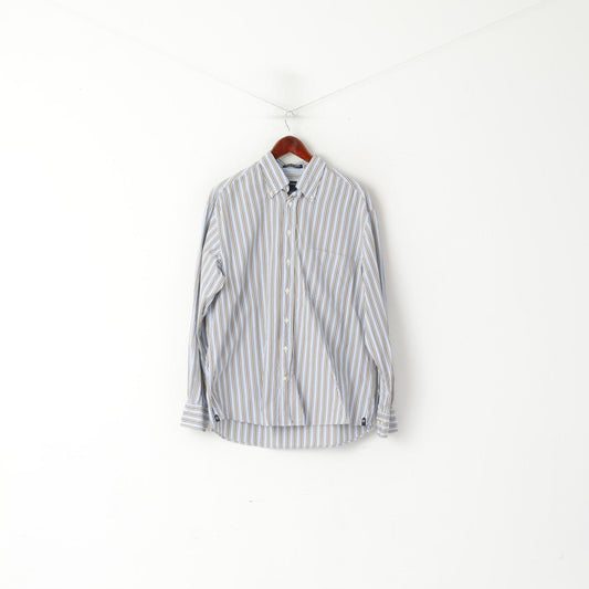 GANT Men L Casual Shirt Blue Striped Cotton Regular Fit Liberty Bell Poplin Top