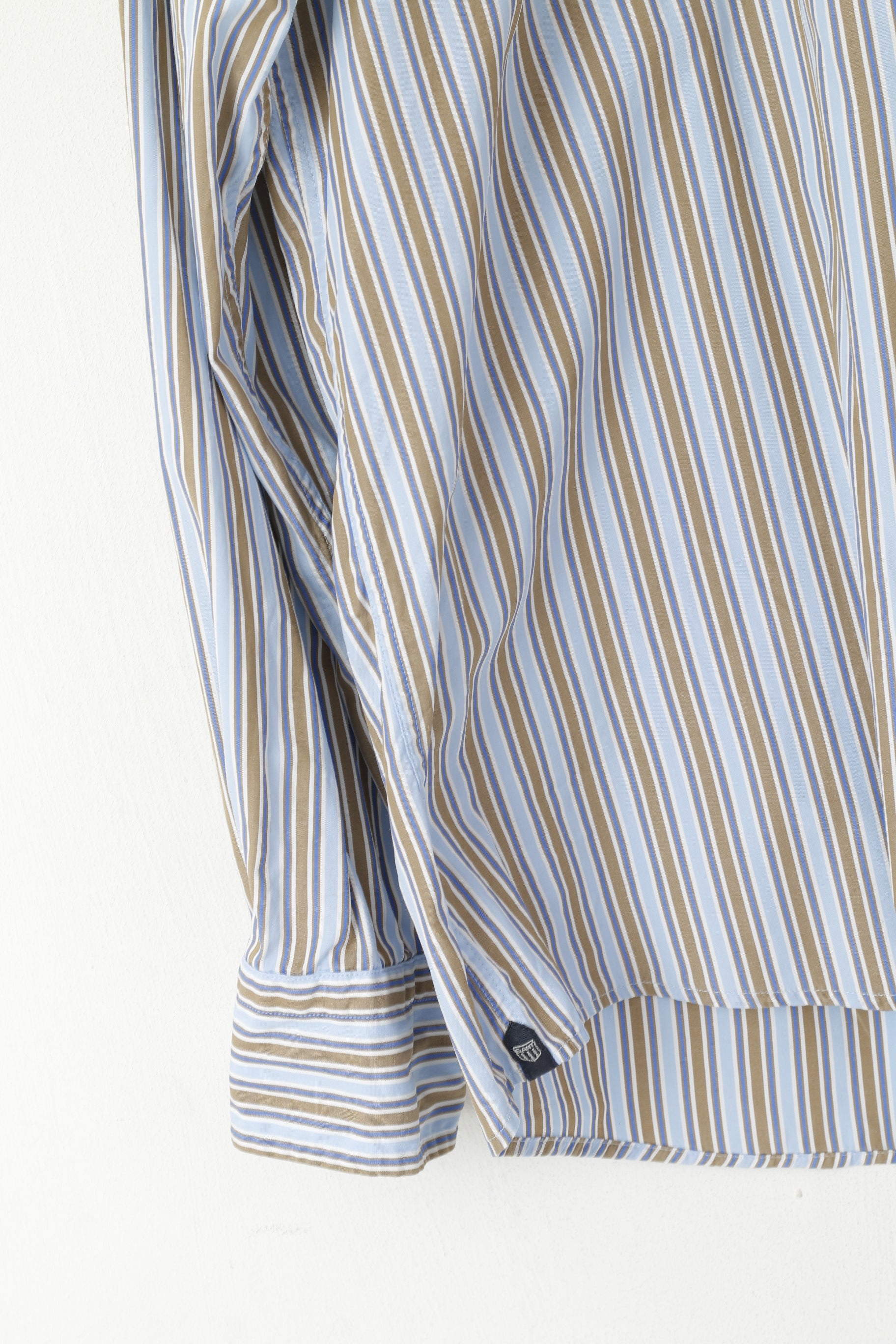 GANT Men L Casual Shirt Blue Striped Cotton Regular Fit Liberty Bell Poplin Top