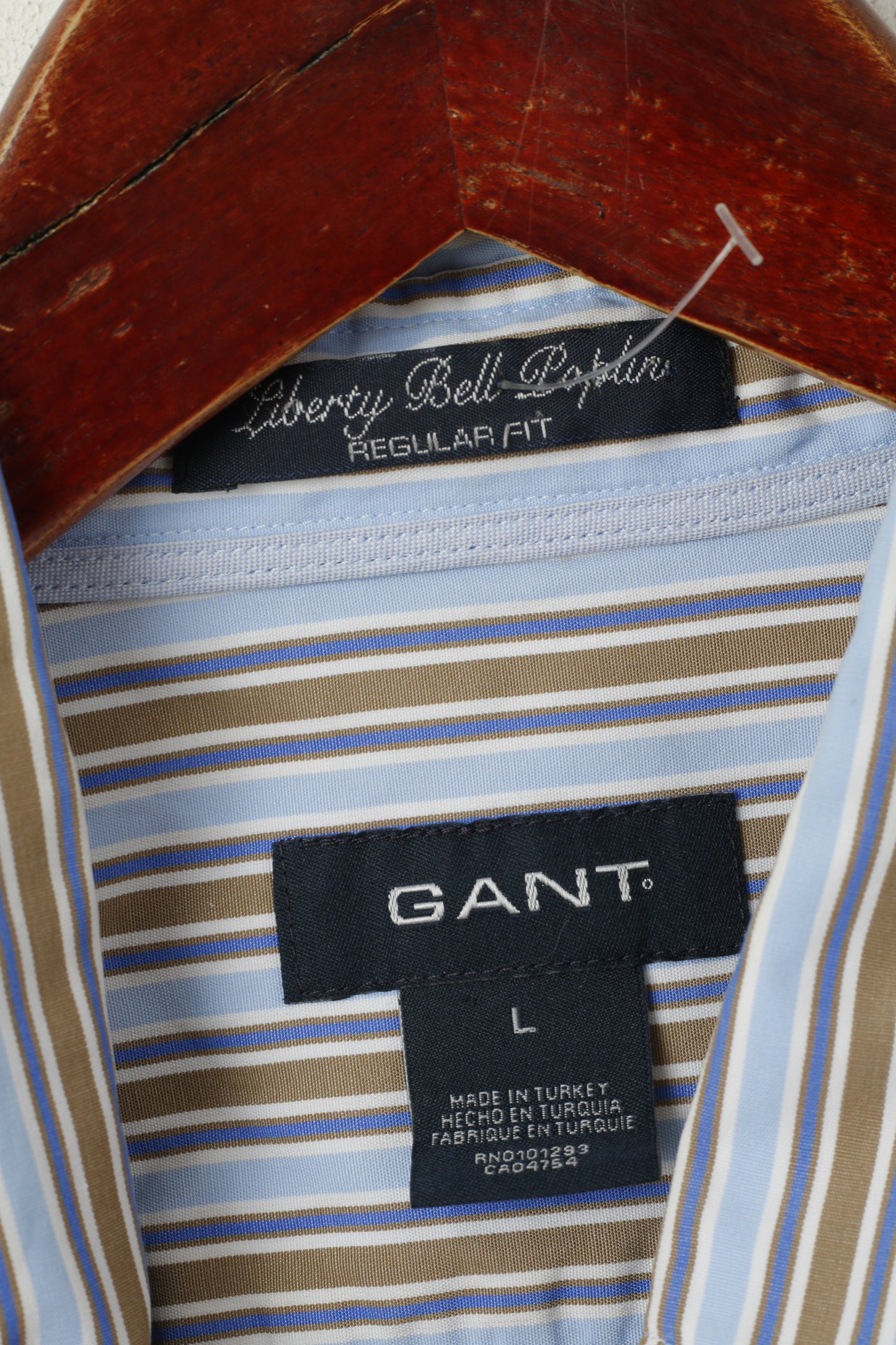 GANT Men L Casual Shirt Blue Striped Cotton Regular Fit Liberty Bell Poplin Top