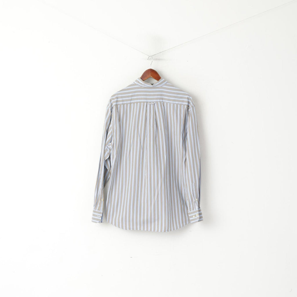 GANT Men L Casual Shirt Blue Striped Cotton Regular Fit Liberty Bell Poplin Top