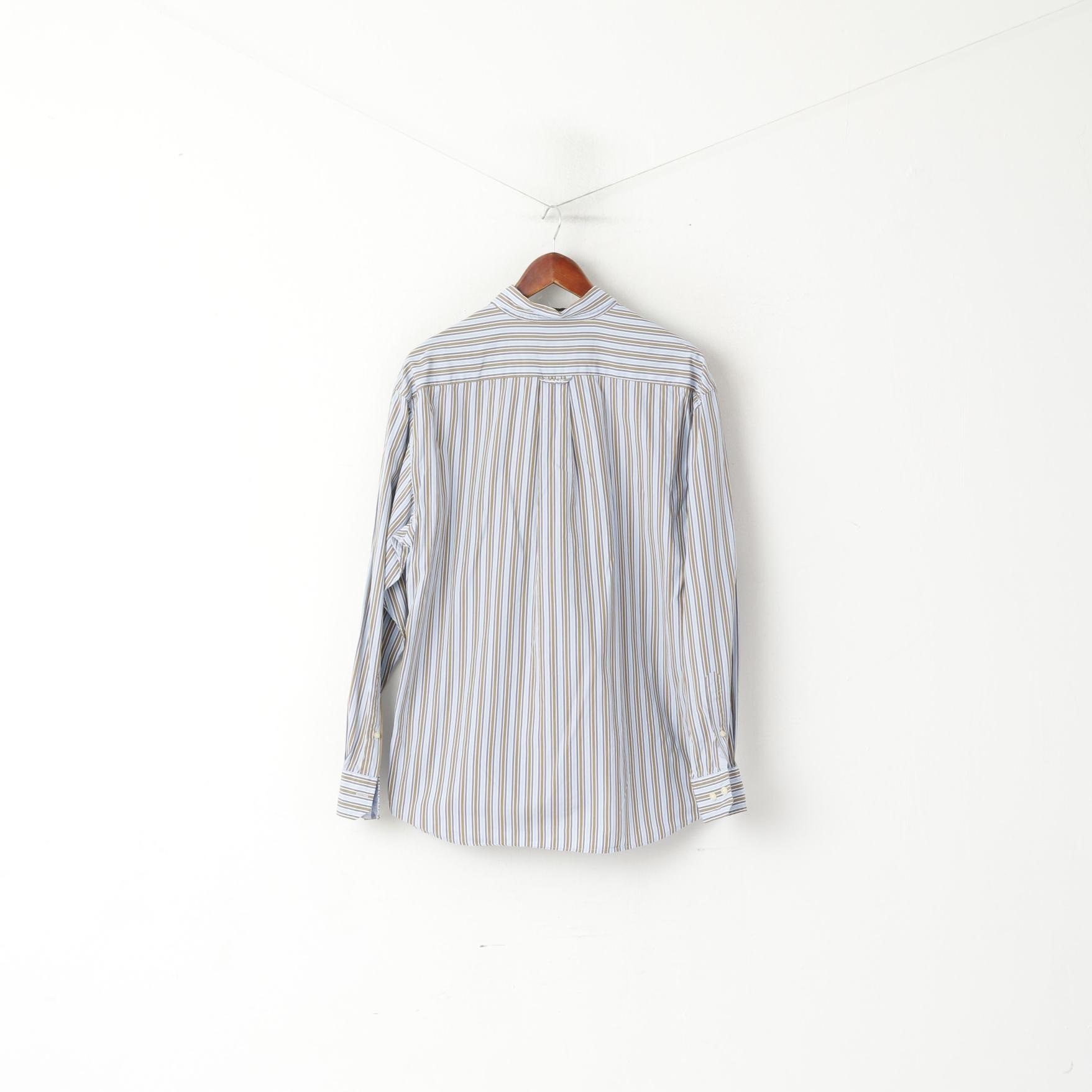 GANT Men L Casual Shirt Blue Striped Cotton Regular Fit Liberty Bell Poplin Top