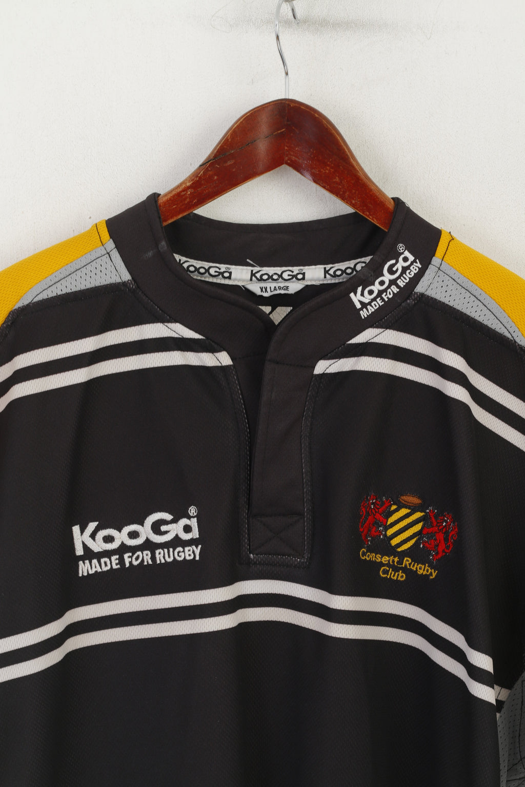 Maglia Kooga da uomo XXL nera Consett Rugby Club maglia vintage abbigliamento sportivo n. 17 Top
