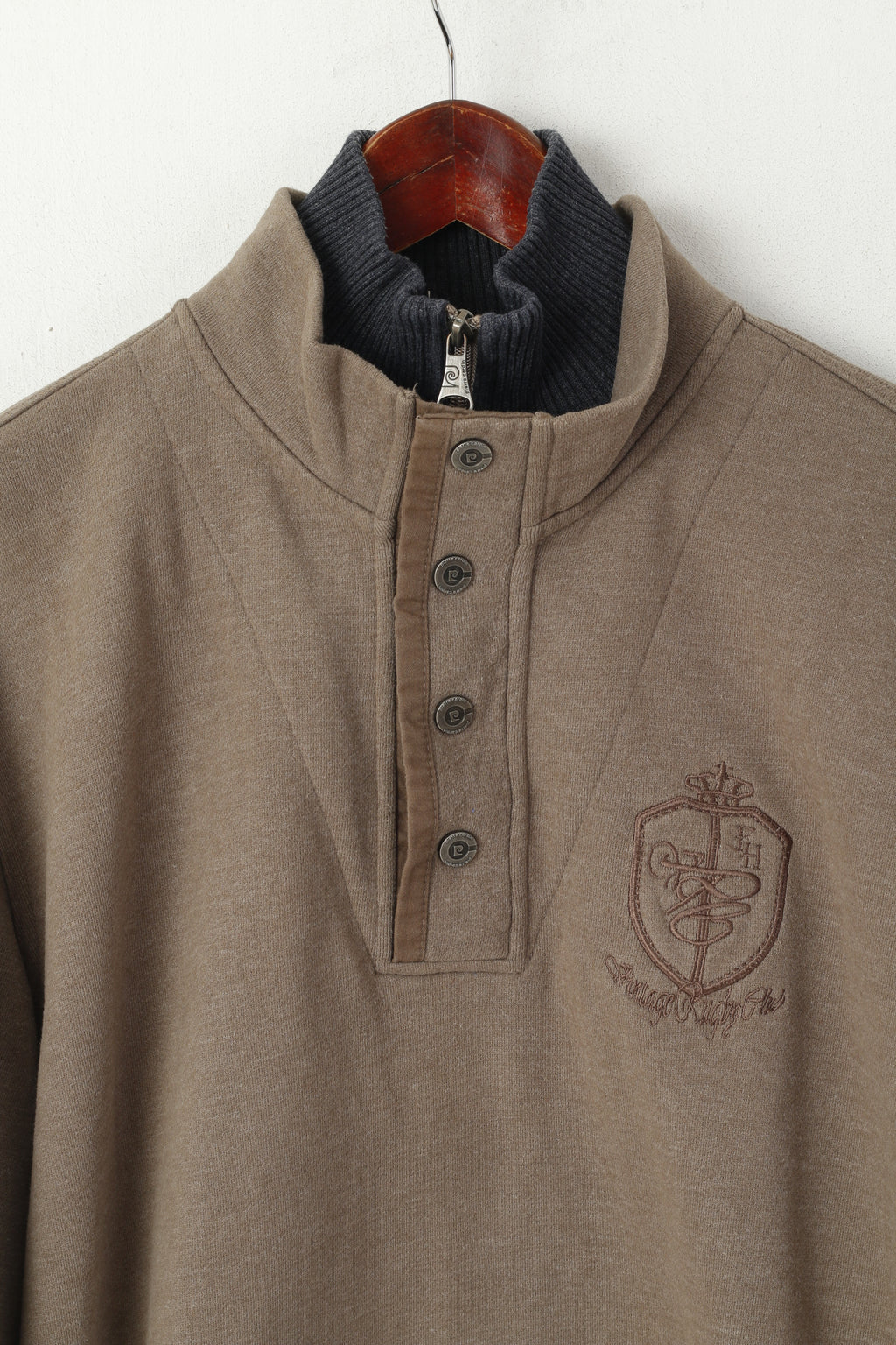 Pierre Cardin Uomo M Felpa Marrone Cotone Vintage Rugby Club Zip Collo Top