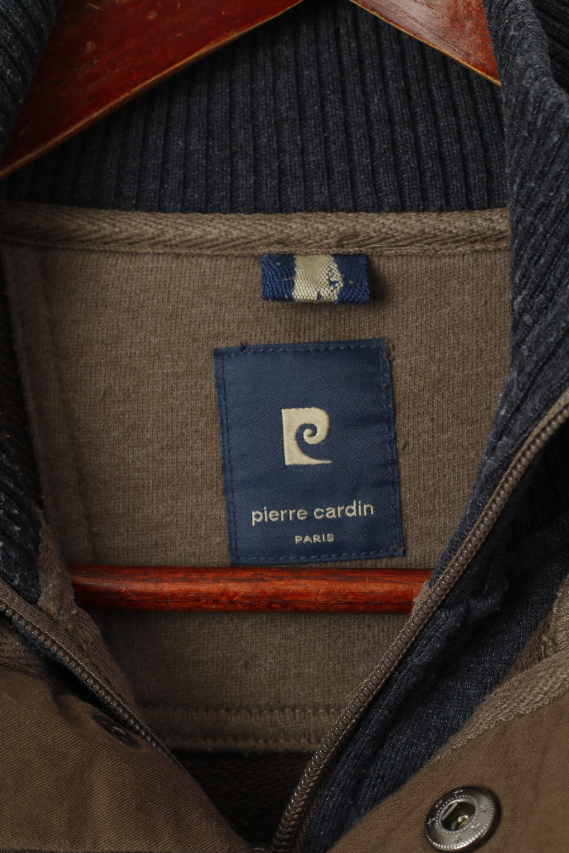 Pierre Cardin Men M Sweatshirt Brown Cotton Vintage Rugby Club Zip Neck Top