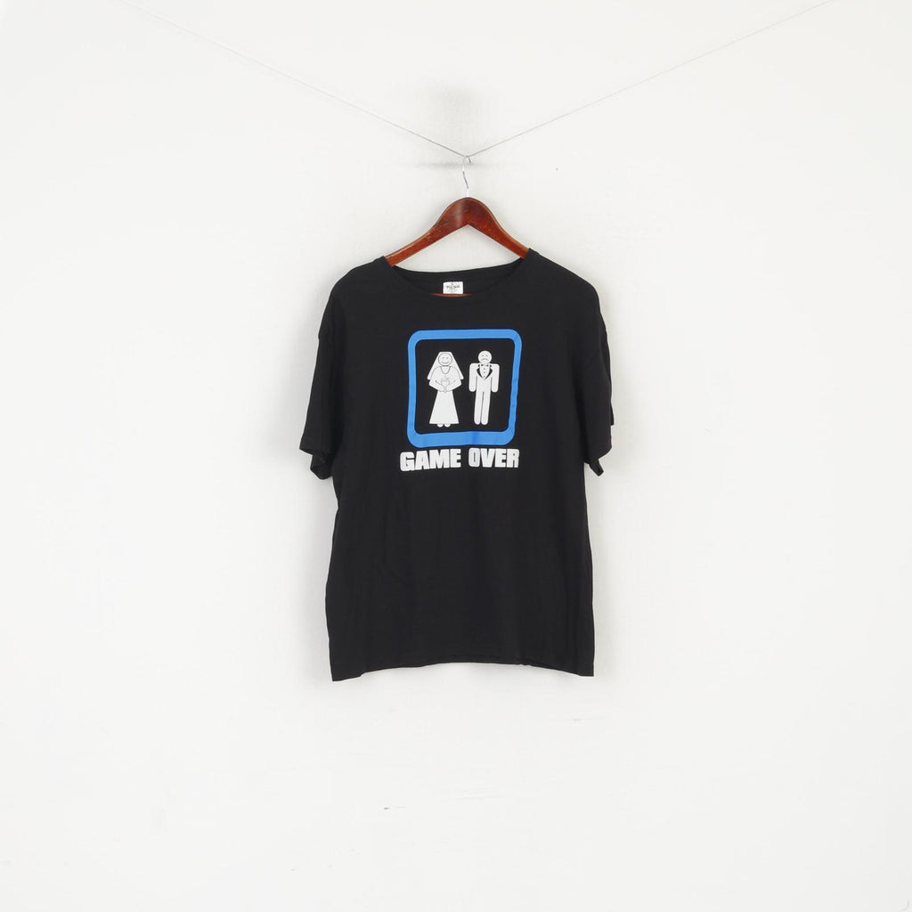 Keya Men XL Chemise Noir Coton Graphique Game Over Super Fit Crew Neck Top