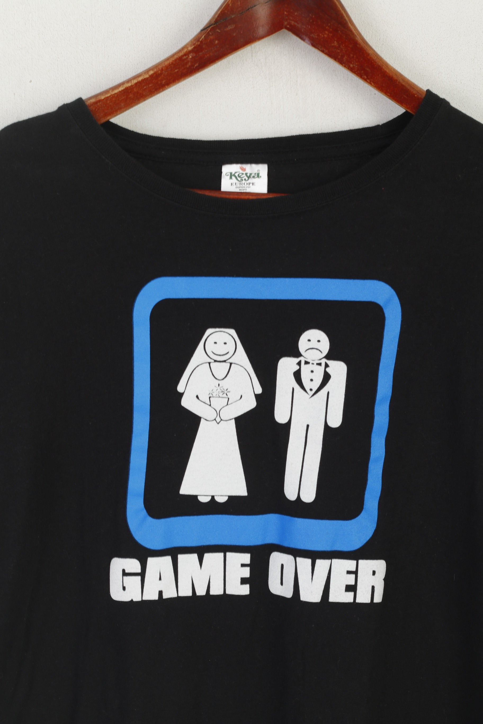 Keya Men XL Chemise Noir Coton Graphique Game Over Super Fit Crew Neck Top