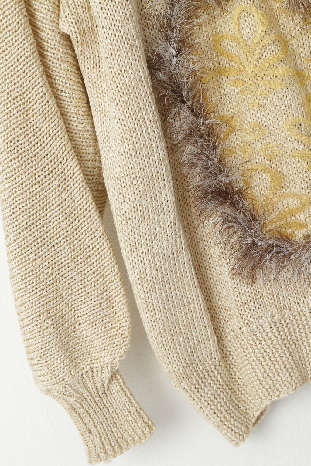 Creation Hera Women M Sweater Jumper Biege Multi Detailed Boho Vintage Jumper