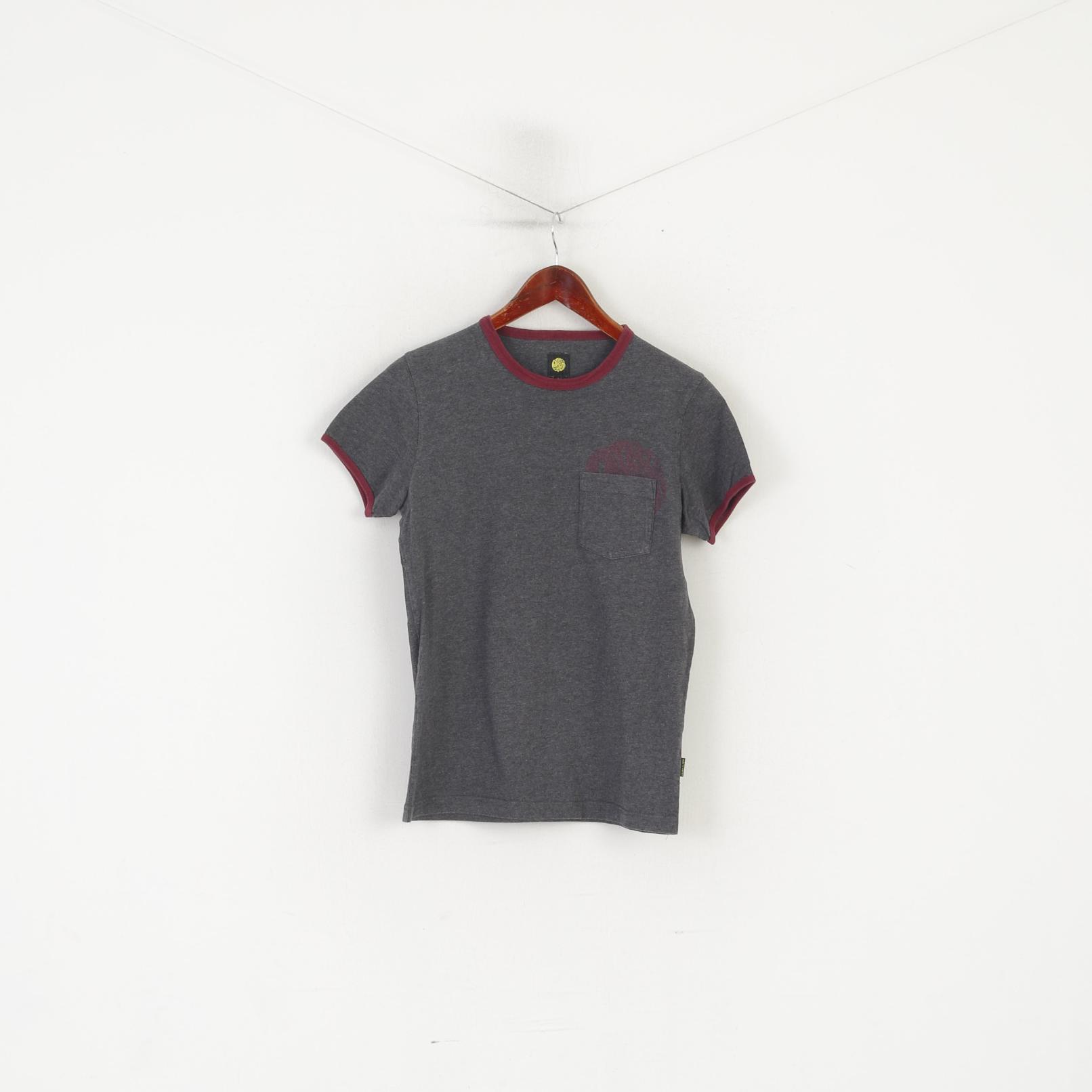 Pretty Green Men 1 XS Shirt Grey Cotton Crew Neck Slim Fit Classic Pocket Top