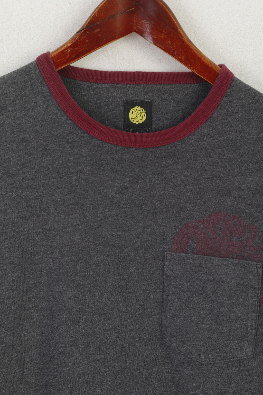 Pretty Green Men 1 XS Shirt Grey Cotton Crew Neck Slim Fit Classic Pocket Top