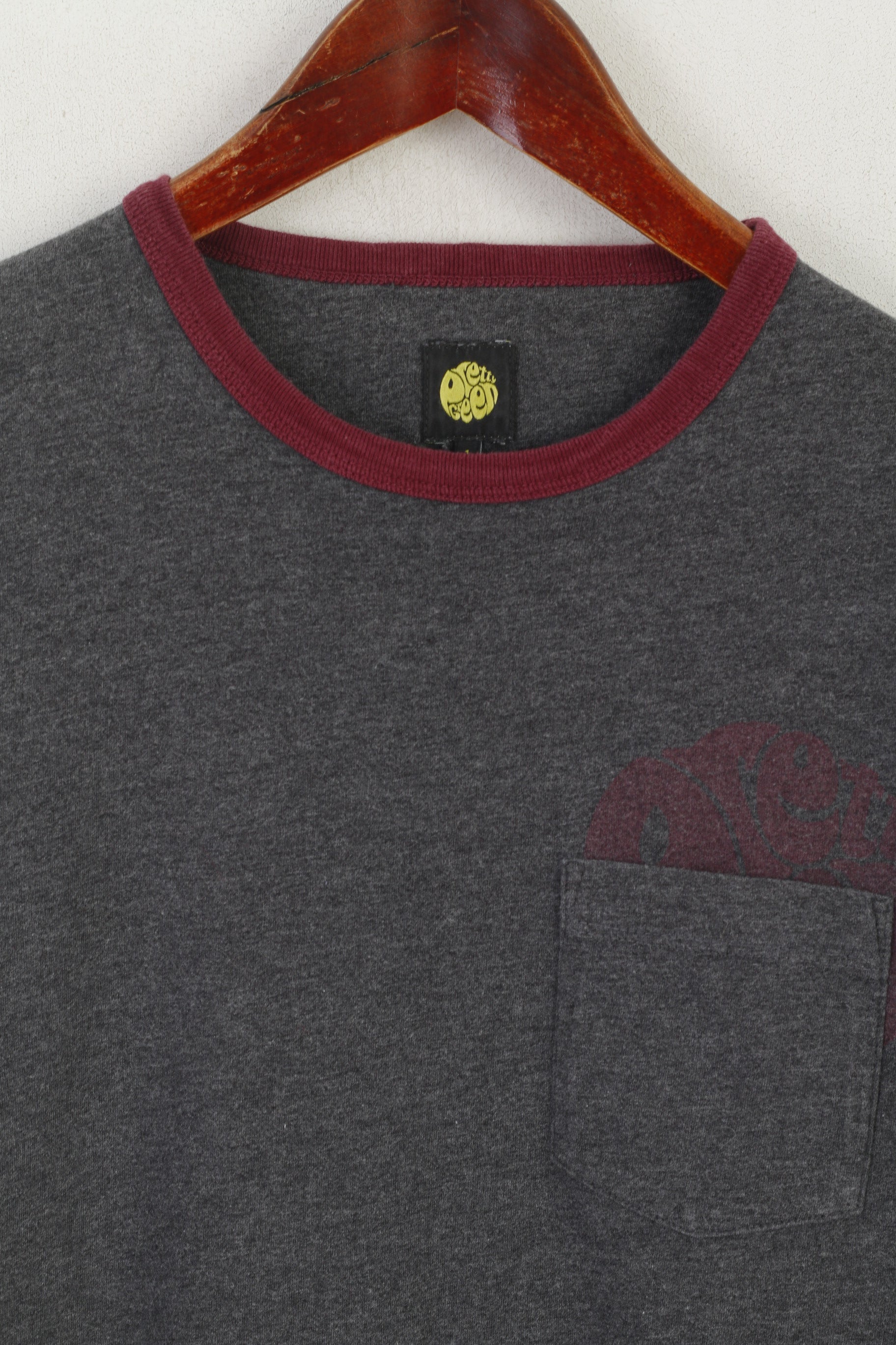 Pretty Green Men 1 XS Shirt Grey Cotton Crew Neck Slim Fit Classic Pocket Top