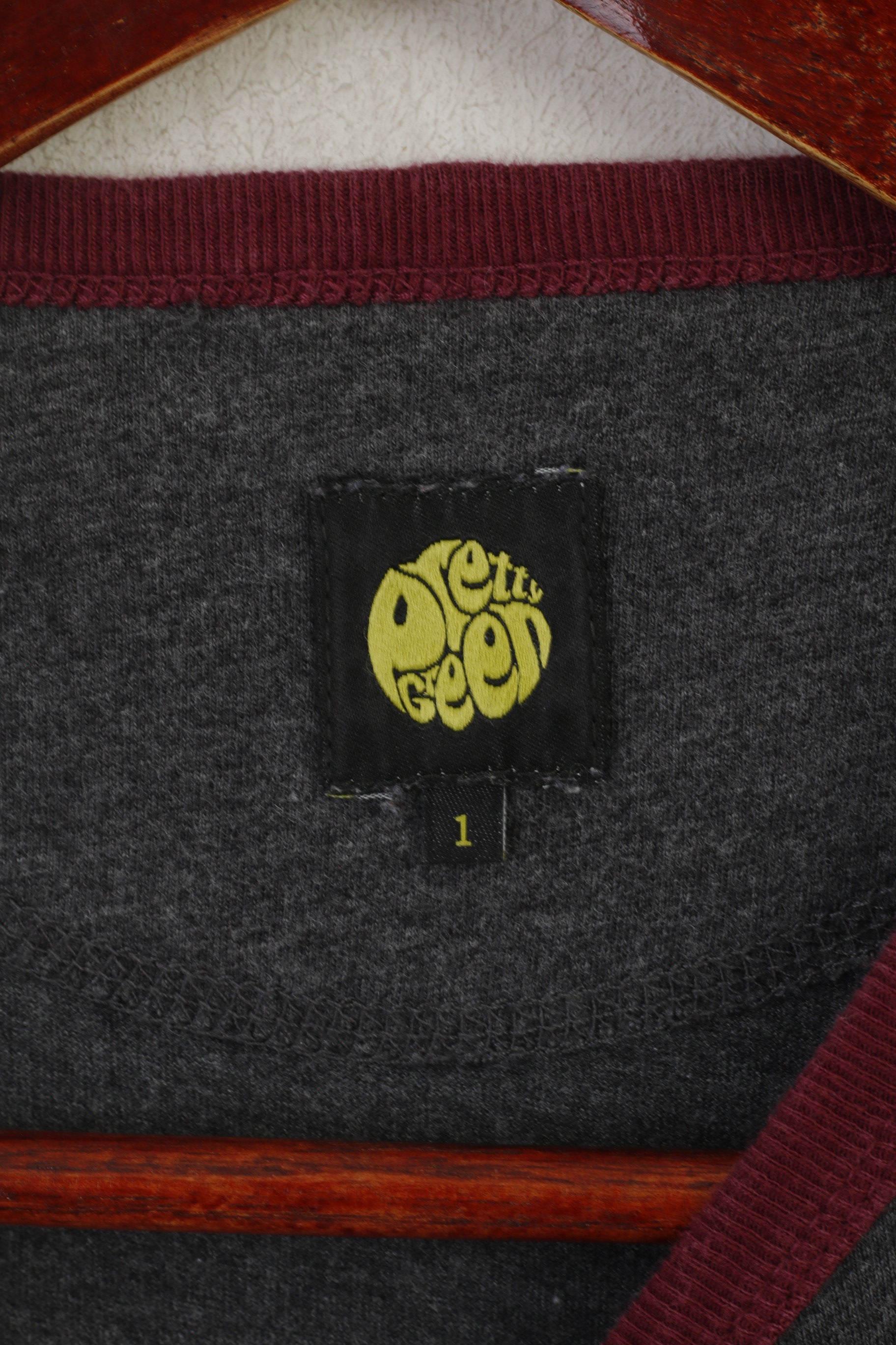 Pretty Green Men 1 XS Shirt Grey Cotton Crew Neck Slim Fit Classic Pocket Top