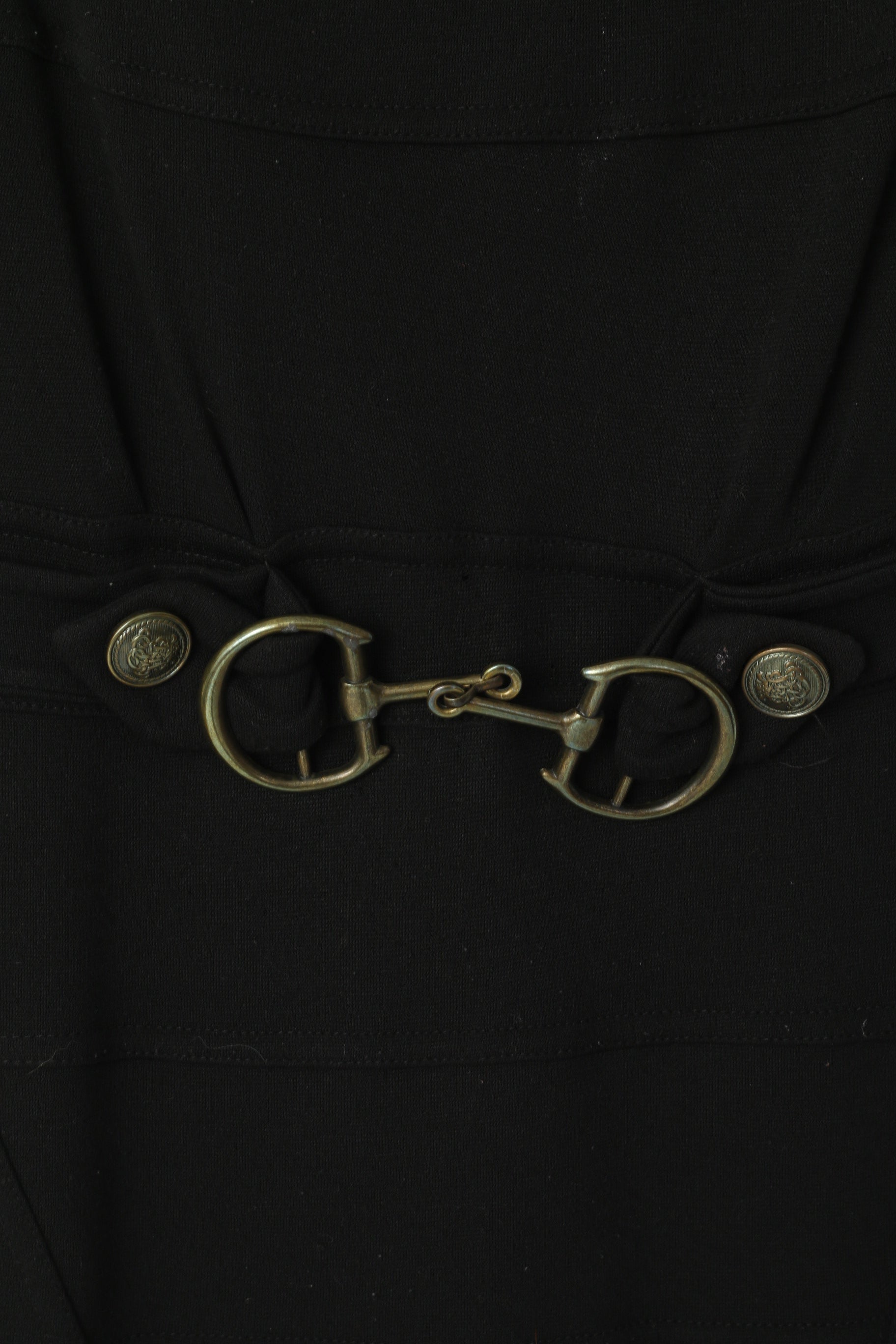 Jus D' Orange Paris Women XS Dress Black Sleeveless Pencil Stretch Viscose Gold Belt