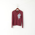 Just Cavalli Women S Shirt Maroon Cotton Long Sleeve V Neck Loose Sport Top