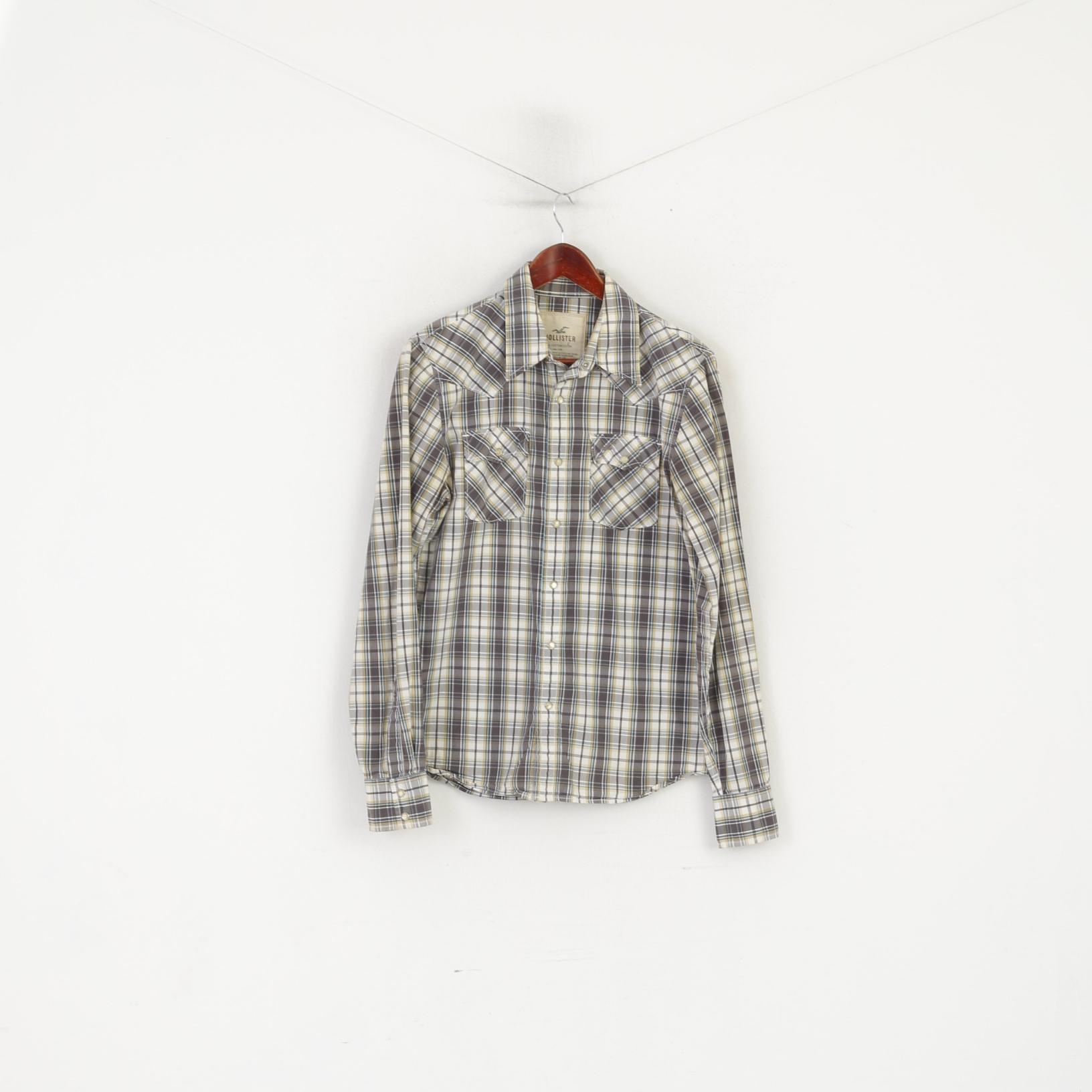 Camicia casual da uomo Hollister Top a maniche lunghe con tasca in cotone a quadri marrone con bottone a pressione