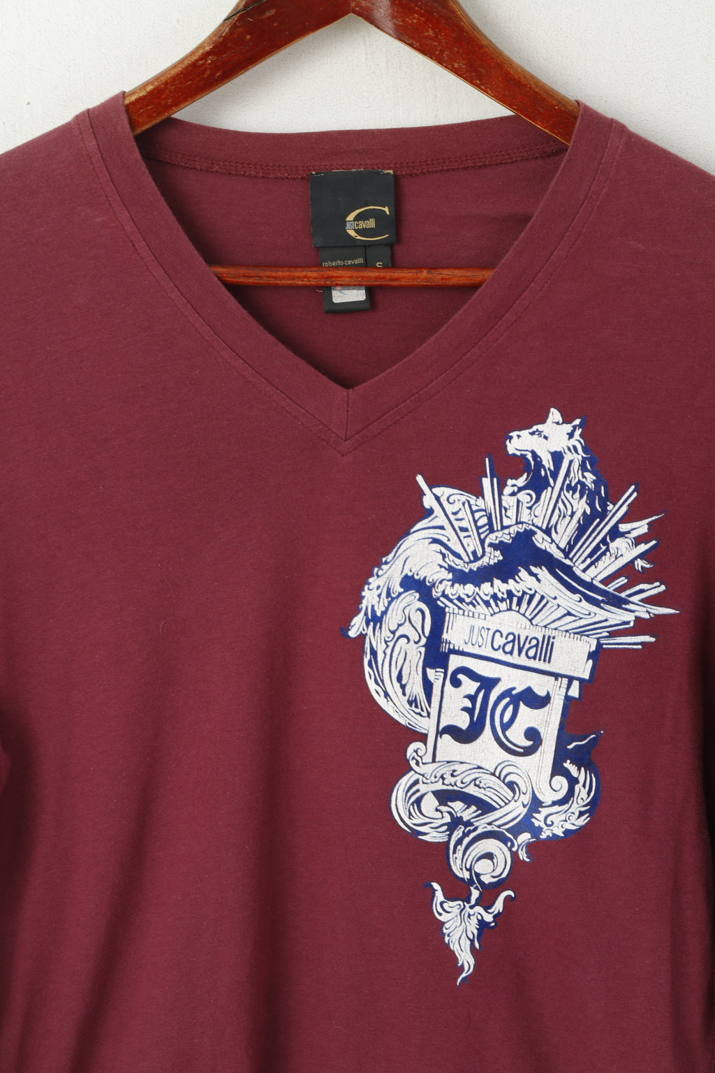 Just Cavalli Maglietta da donna Maglietta sportiva ampia con scollo a V a maniche lunghe in cotone marrone rossiccio