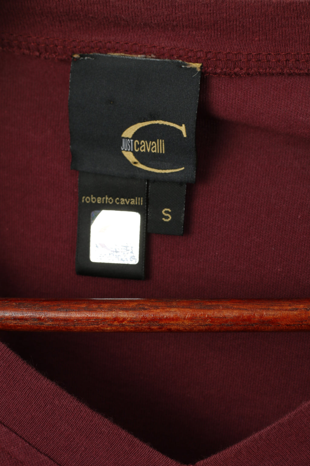 Just Cavalli Maglietta da donna Maglietta sportiva ampia con scollo a V a maniche lunghe in cotone marrone rossiccio