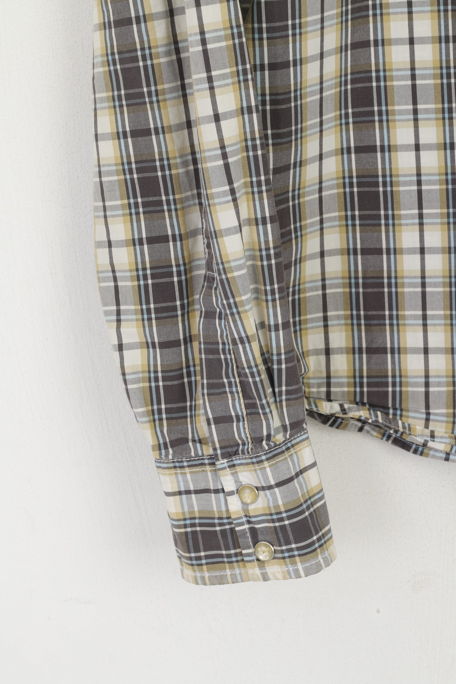 Camicia casual da uomo Hollister Top a maniche lunghe con tasca in cotone a quadri marrone con bottone a pressione