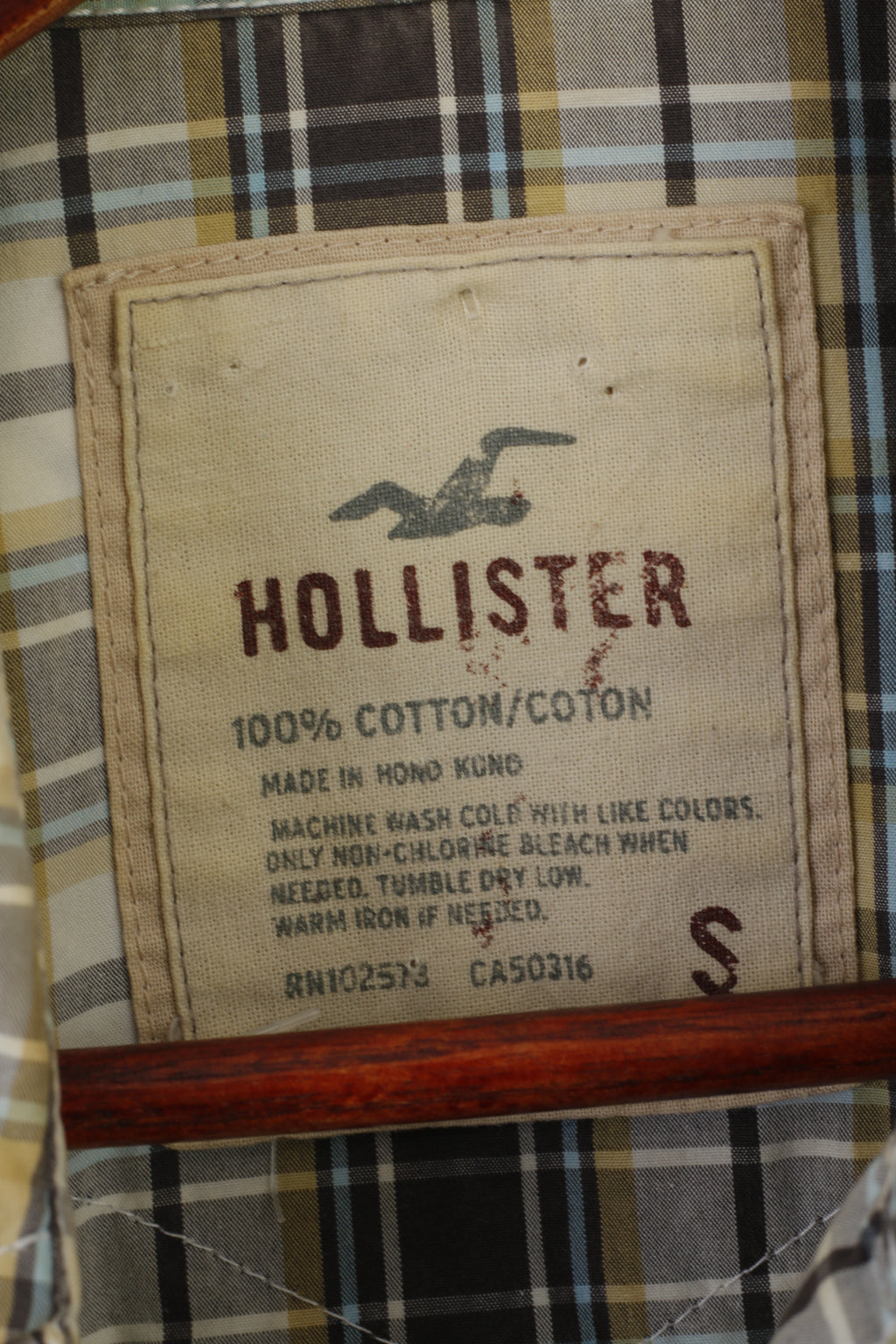 Camicia casual da uomo Hollister Top a maniche lunghe con tasca in cotone a quadri marrone con bottone a pressione