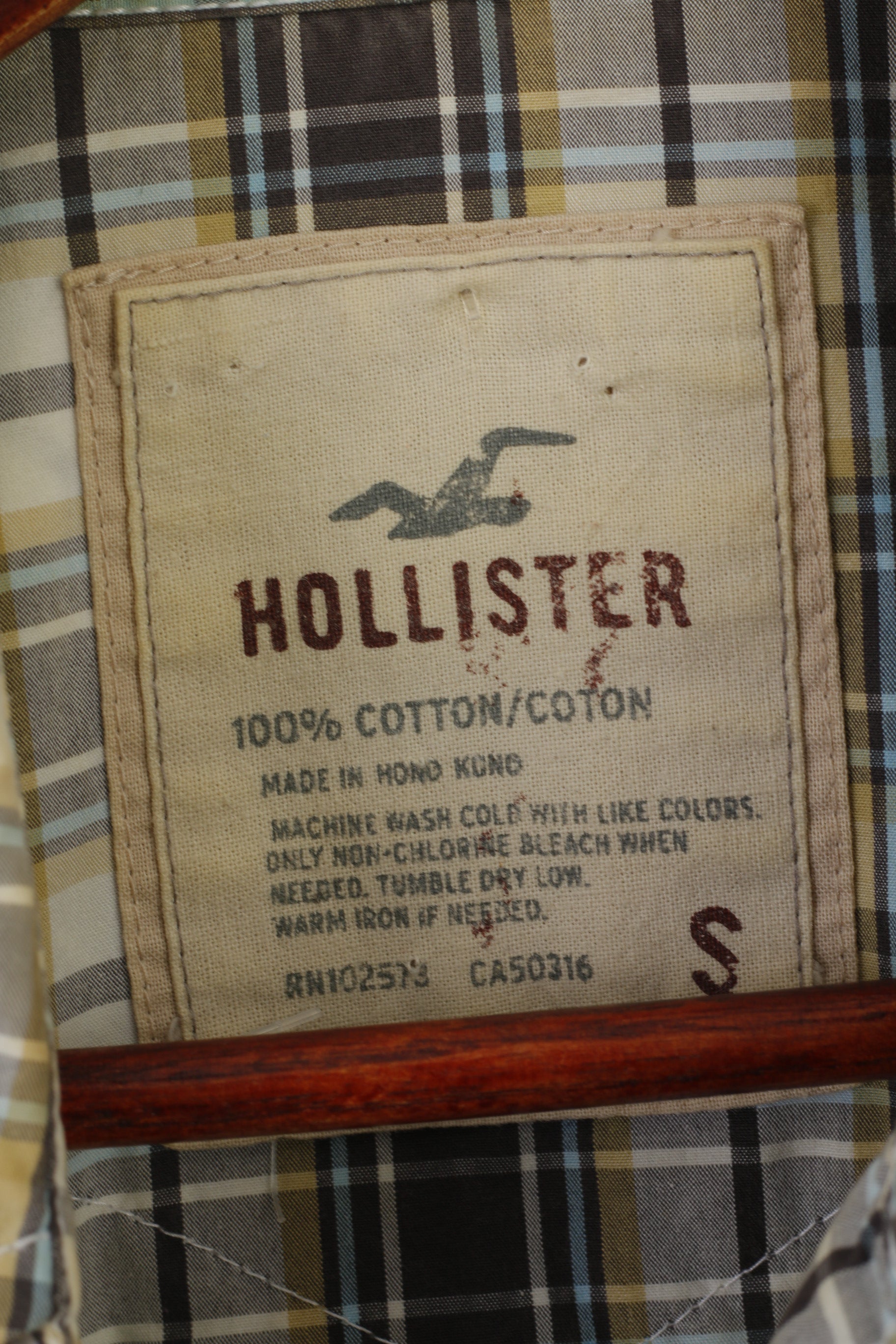 Camicia casual da uomo Hollister Top a maniche lunghe con tasca in cotone a quadri marrone con bottone a pressione