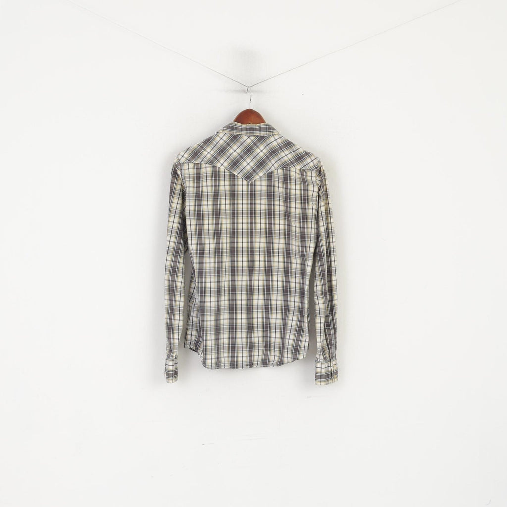 Camicia casual da uomo Hollister Top a maniche lunghe con tasca in cotone a quadri marrone con bottone a pressione