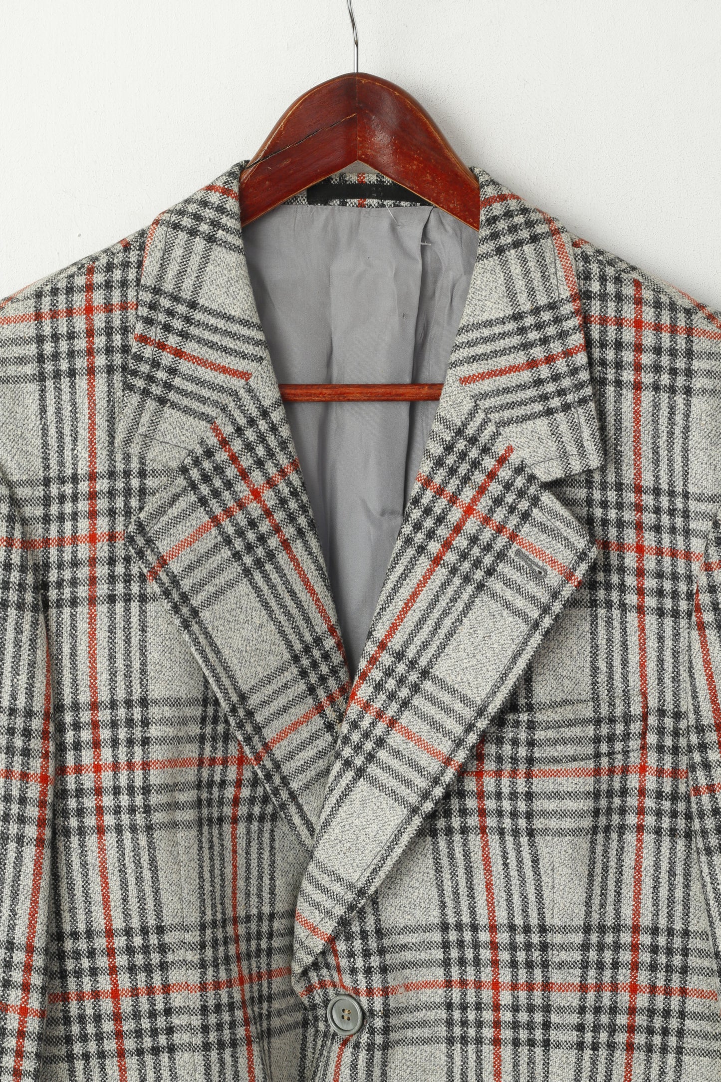 Vogel Modell Men 40 Blazer Retro Grey Check Wool Diolen Single Breasted Jacket