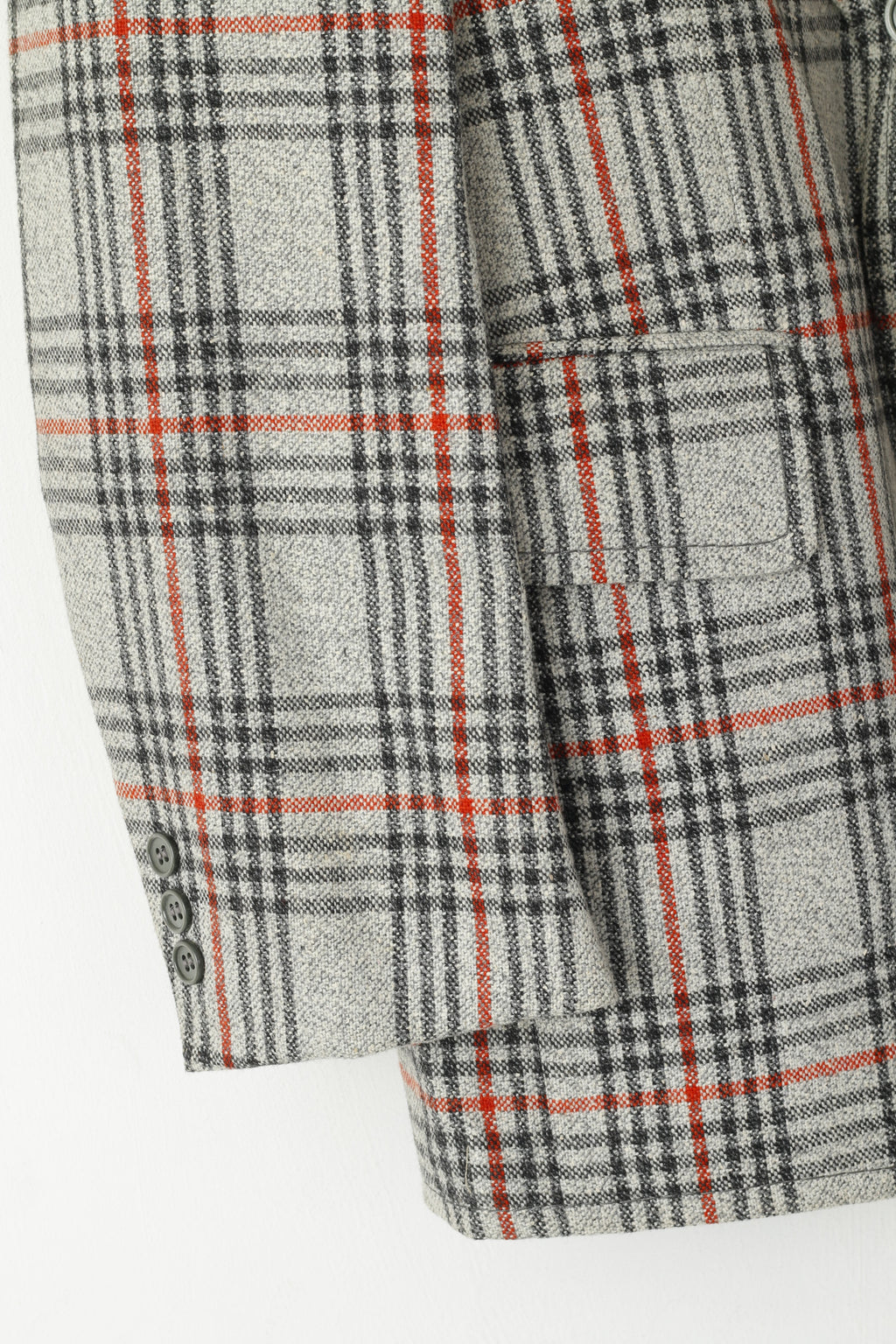 Vogel Modell Men 40 Blazer Retro Grey Check Wool Diolen Single Breasted Jacket