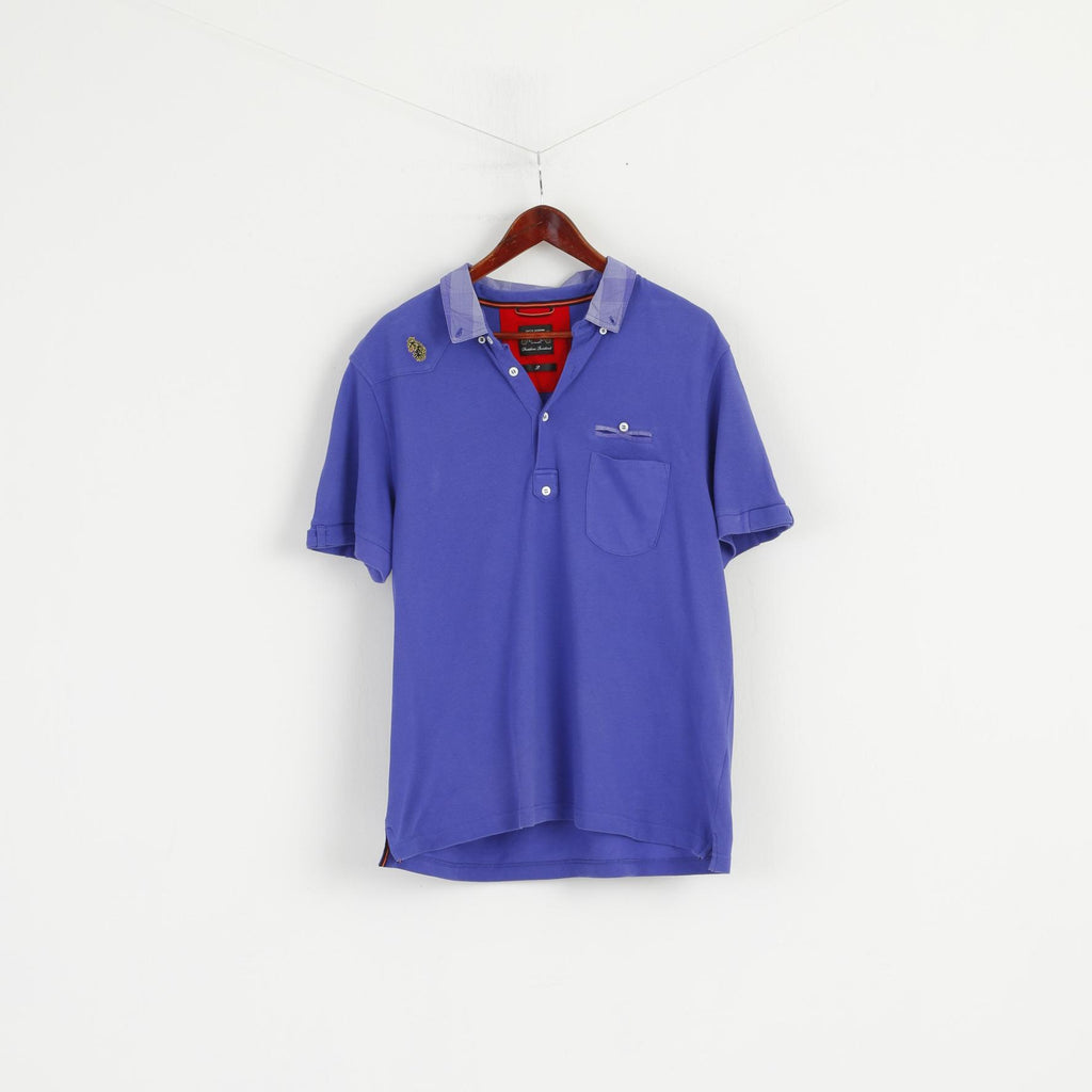 LUKE Men 2 M Polo Shirt Purple Cotton Dresslexic Resistant Classic Plain Top