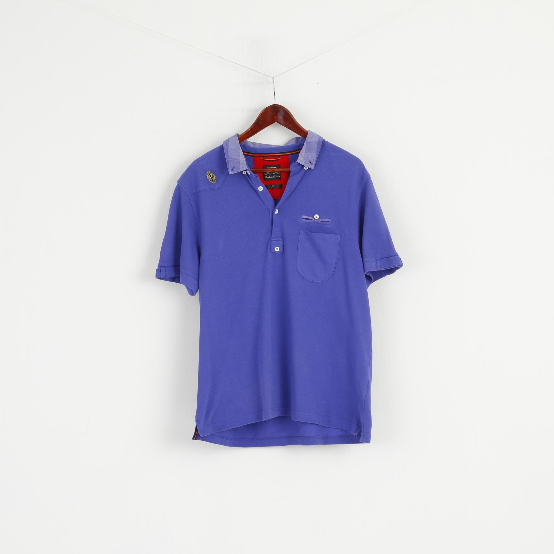 LUKE Men 2 M Polo Shirt Purple Cotton Dresslexic Resistant Classic Plain Top