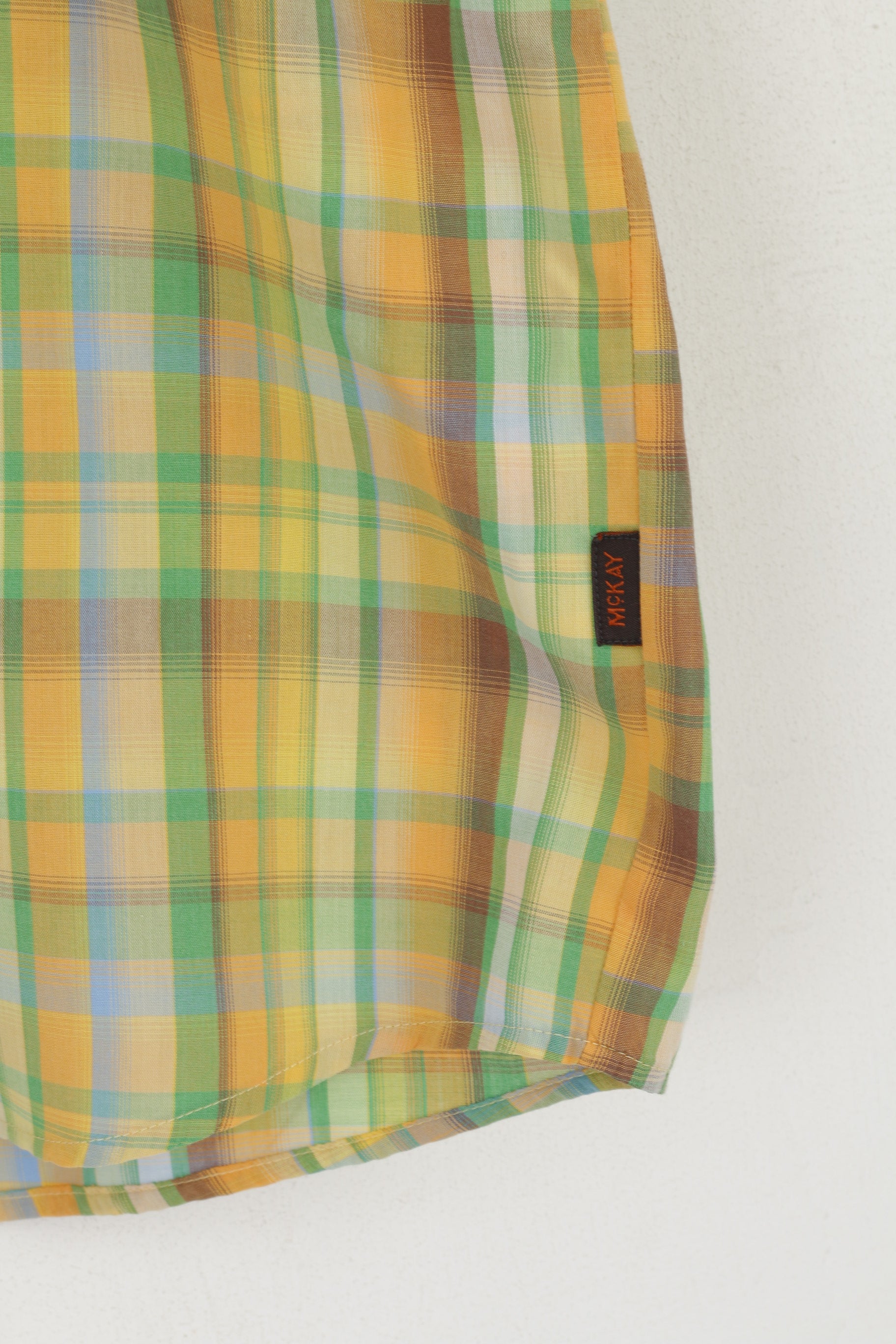 McKay Men M 39/40 Casual Shirt Green Check Outdoor Short Sleeve Button Down Collar Top