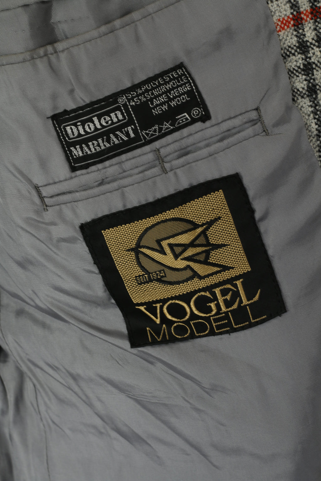 Vogel Modell Men 40 Blazer Retro Grey Check Wool Diolen Single Breasted Jacket